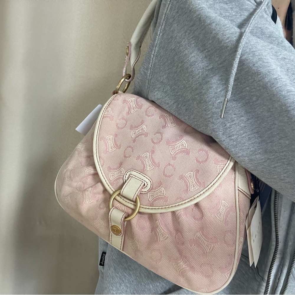 Céline Celine Pink Denim C Macadam Canvas Shoulder Bag purse